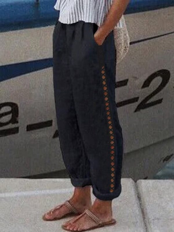 Women Elastic Waist Pockets Casual Loose Pants