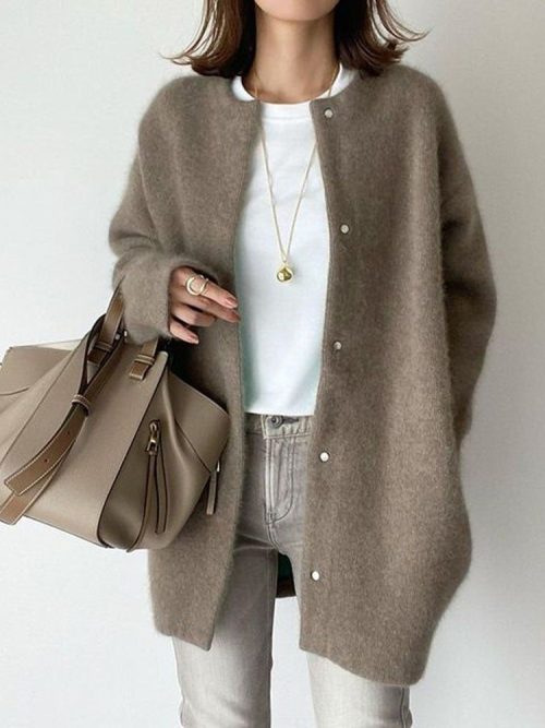 Coffee Long Sleeve Button Front Cardigan