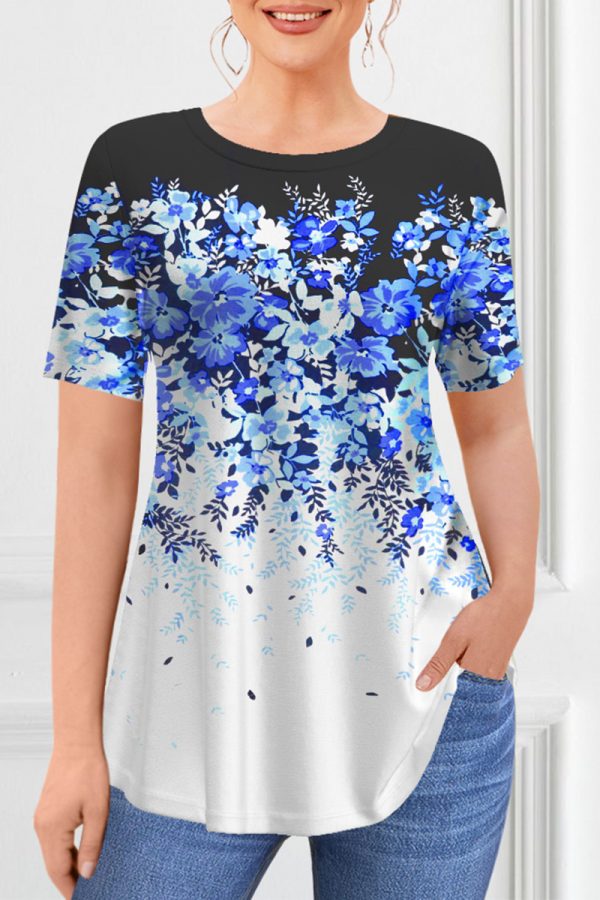 Women's Plus Size Casual Purple Ombre Plant Floral Print Two Piece Pant Set