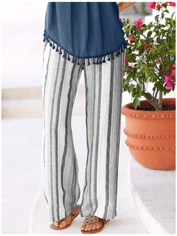 Casual Striped High Waist Baggy Wide Leg Long Pants