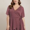 Plain Surplice Neck Tie Side Asymmetrical Hem T-shirt