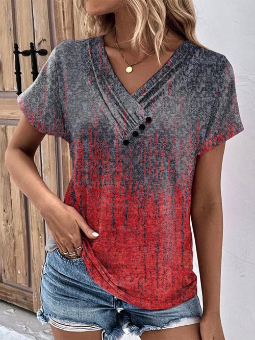 Red Short Sleeve Print Top