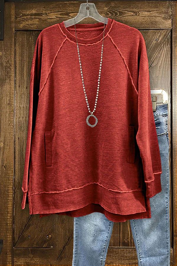 Casual Raglan Sleeve Pocket Sweatshirt