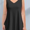 Women'sPlus Size Casual Black V Neck Tunic Tank Top