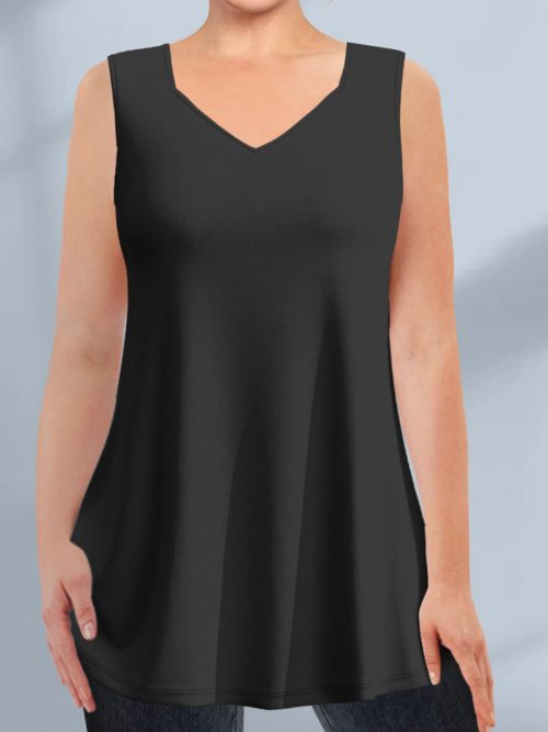 Women'sPlus Size Casual Black V Neck Tunic Tank Top