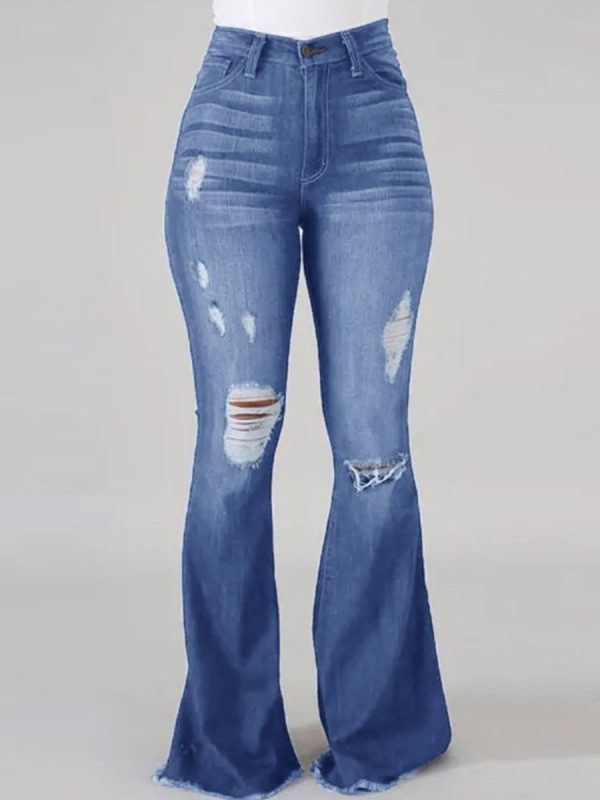 Plus Size High-Waist High Stretchy Ripped Boot Cut Jeans