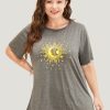 Moon And Star Round Neck T-shirt