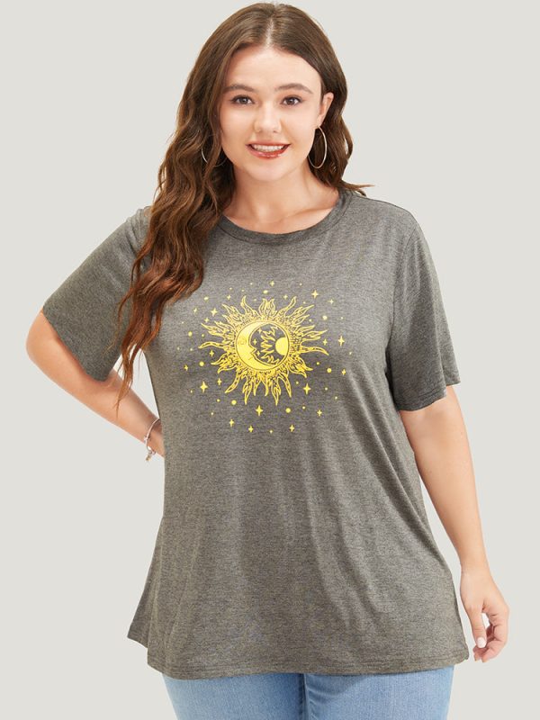 Moon And Star Round Neck T-shirt