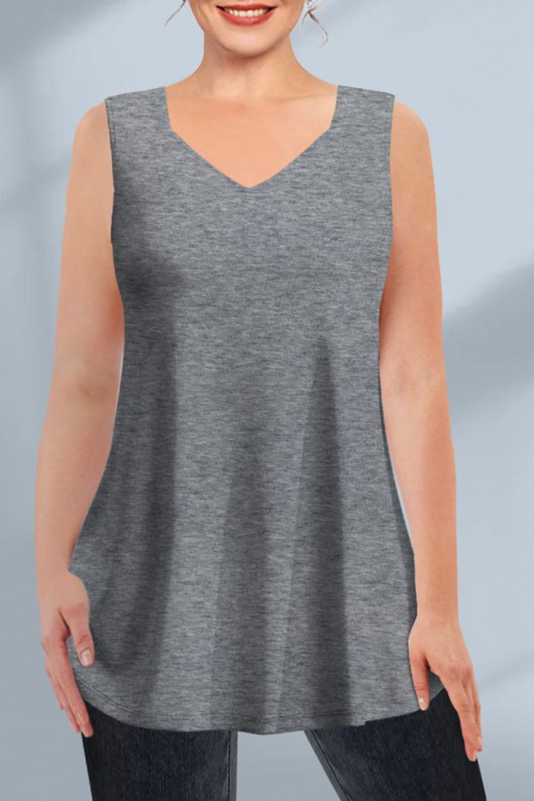 Women'sPlus Size Casual Black V Neck Tunic Tank Top