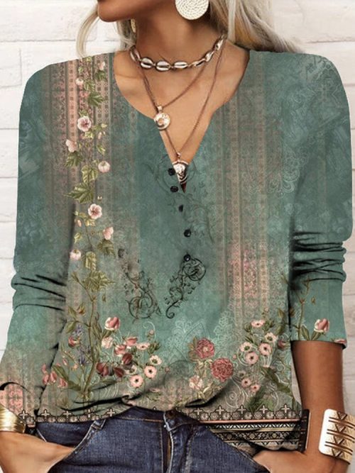 Stylish Long Sleeve Print Top