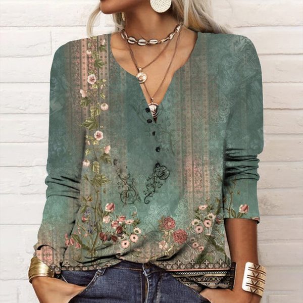 Stylish Long Sleeve Print Top