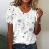 Unique Plant Print Round Neck Top