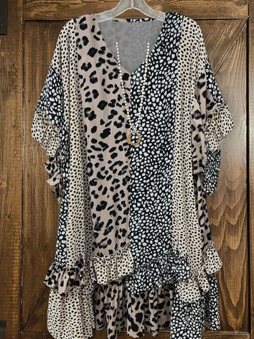 Leopard Print Ruffled V-Neck Dress