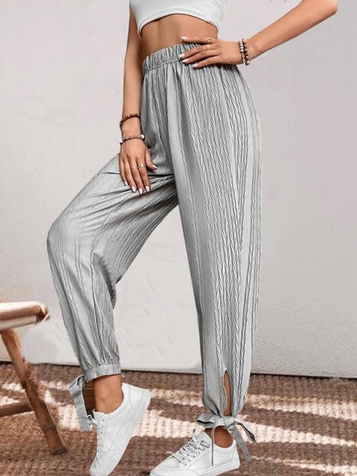 Cotton-Blend Casual Plain Loose Pants