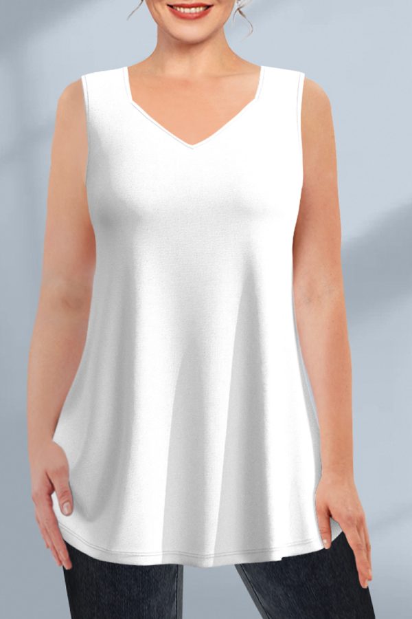 Women'sPlus Size Casual Black V Neck Tunic Tank Top