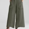 Casual Plain Pockets Linen Pants