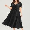 Plain Ruched Drawstring Pocket Ruffle Tiered Dress