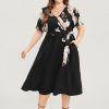 Floral Printed Pocket Ruffles Surplice Neck Belted Midi Dress