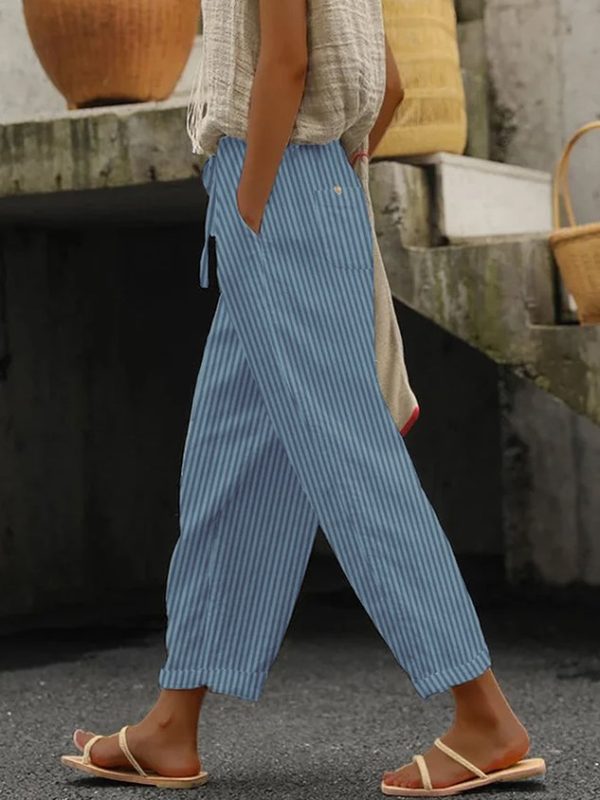 Striped Cotton Loose Casual Pants