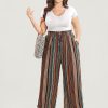 Striped Contrast Paperbag Waist Ties Up Pocket  Pants