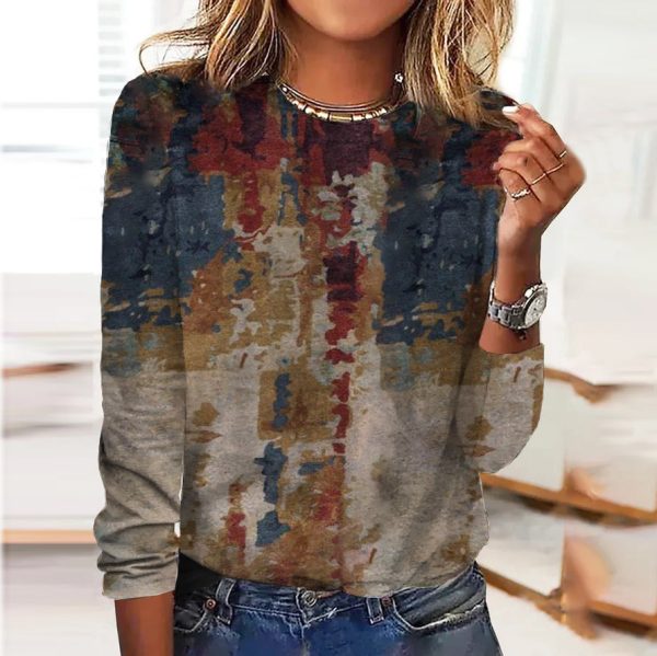 Retro Round Neck Long Sleeve Top