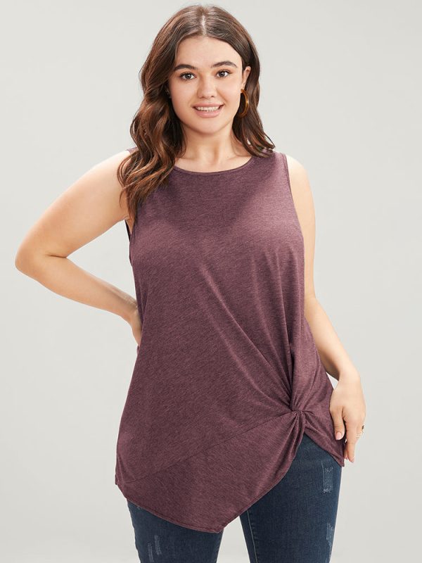 Solid Twist Front Sleeveless Round Neck Tank Top