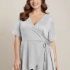 Plain Surplice Neck Tie Side Asymmetrical Hem T-shirt