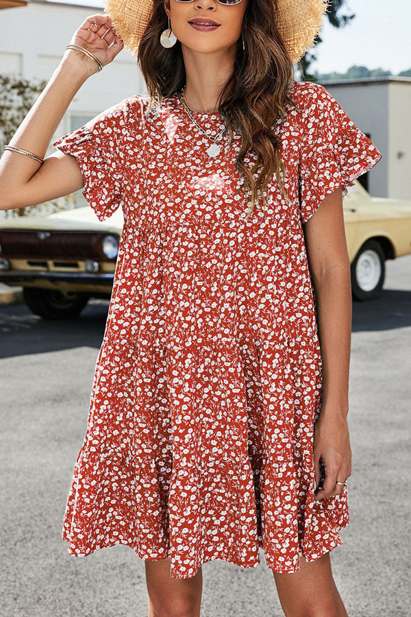 Animal Print Ruffle Sleeve Mini Dress