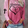 Colorblock Letter Cross Print Casual Top
