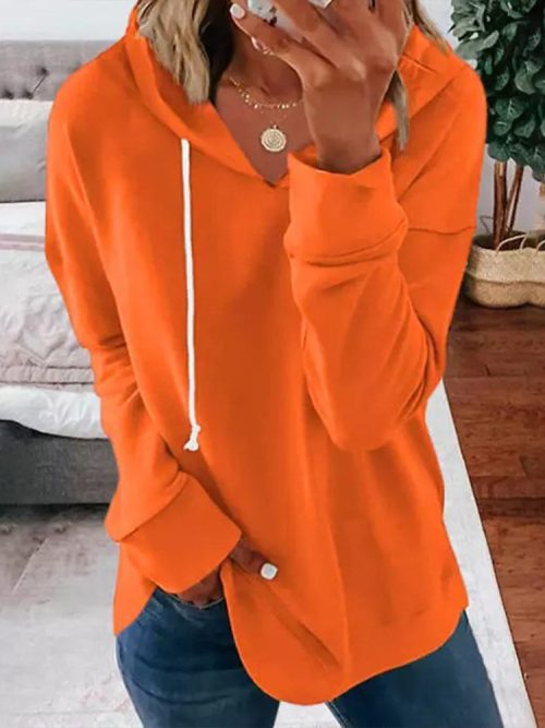 Orange Plain Long Sleeve Sweatshirt
