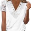 Women's Short Sleeve V Neck Lace Floral Printed Fashion Casual Top