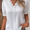 Women's Short-sleeved V-neck Lace Solid Color Casual Top