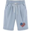 Women‘s Independence Day Knee Length Bermuda Shorts Plus Size Casual Summer Loose Fit Long Shorts Elastic Waist Shorts with Pockets