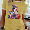Women's patriotic gnome 4th of July Casual Crew Neck T-Shirt