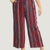 Striped Contrast Paperbag Waist Ties Up Pocket  Pants