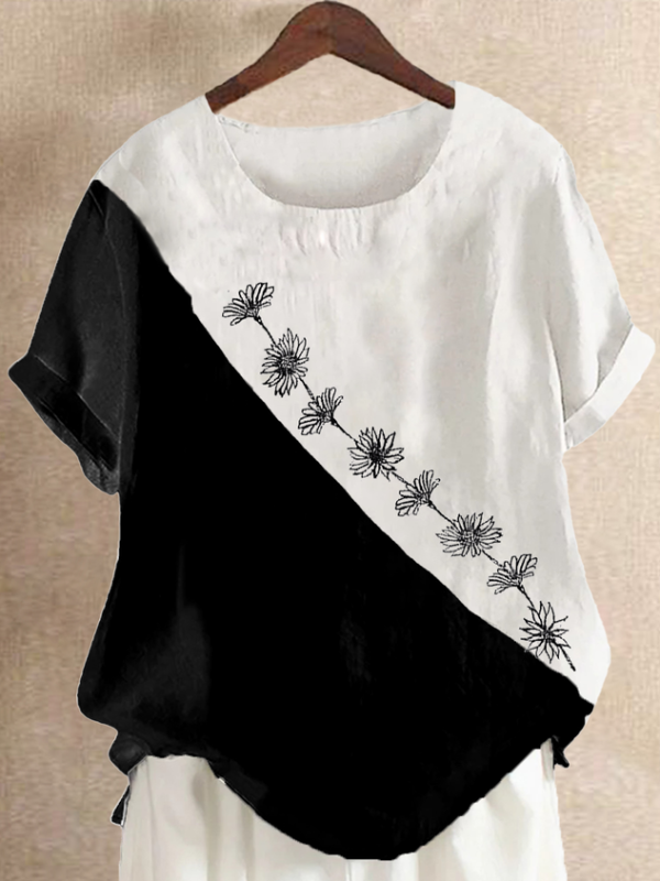 Women Causal Ruched Crew Neck Cotton And Linen Short Sleeve Summer Plain T-shirt