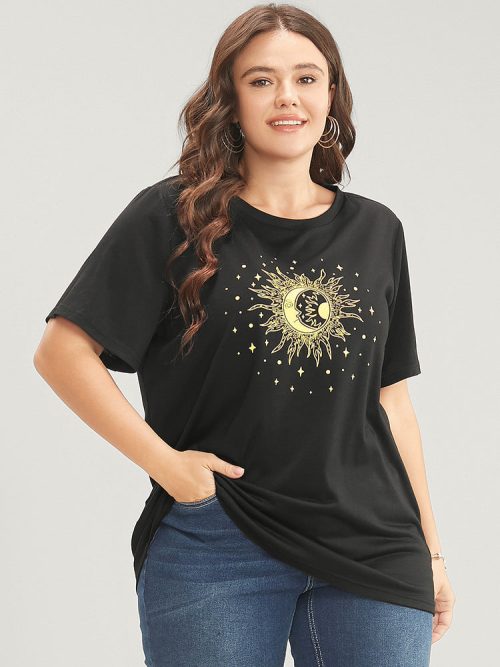 Moon And Star Round Neck T-shirt