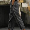 Loose Casual Hollow Out Lace Pockets Drawstring Waist Plain Linen Pants