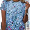 Jersey Floral Printed Casual Crew Neck T-Shirt