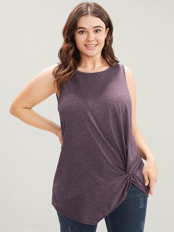 Solid Twist Front Sleeveless Round Neck Tank Top