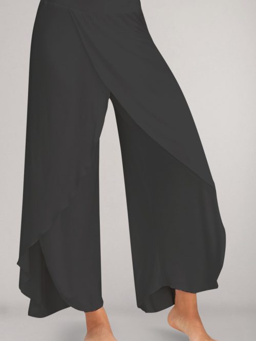 Plus Size Casual Black Chiffon Asymmetrical Wide Leg Pants