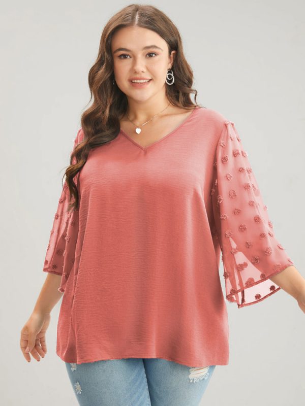 Polka Dot Mesh Patchwork Flounce Sleeve  Blouse