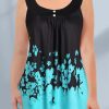 Plus Size Casual Black Ombre Floral Print Decorative Button Pleated Sleeveless Tank Top