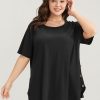 Plain Round Neck Button Detail Waffle Knit Tee