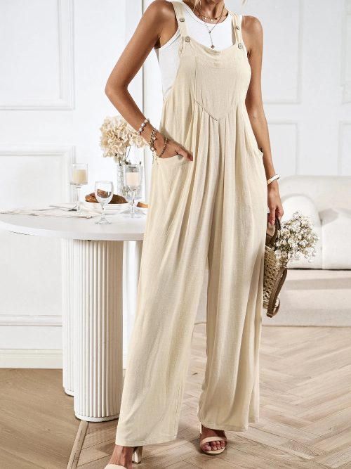 Women Casual Sleeveless Wide Leg Jumpsuit With Pocket/1-1-1-1