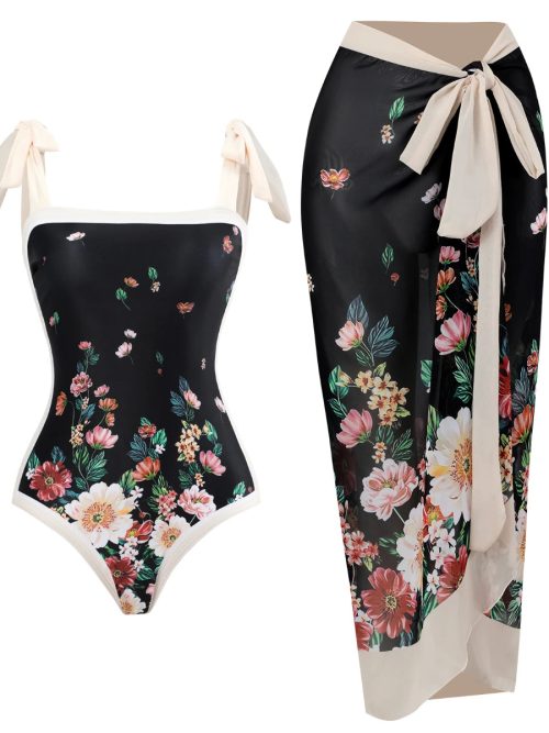 Women Flower Printed Two Pieces Suit Beachwear One Piece Swimwear/1-1-1-1