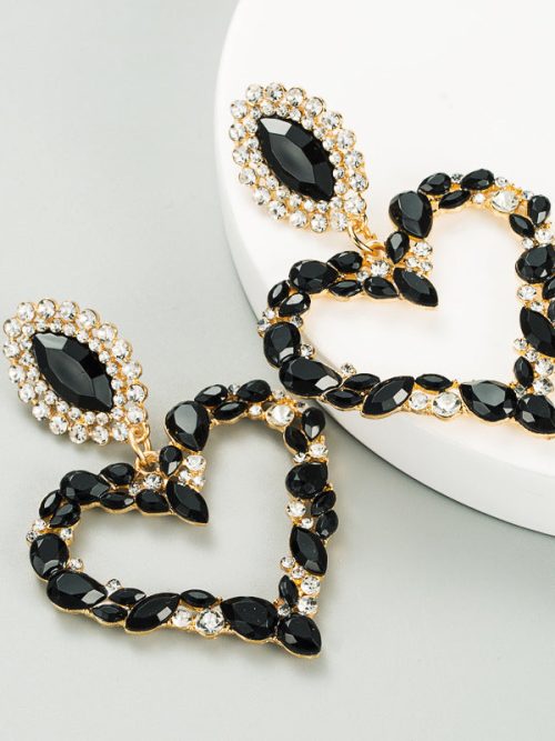 Women Girl Heart Shaped Shiny Rhinestone Earring