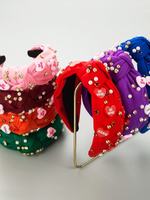Cute Valentine'S Day Wide-Brimmed Headband With Rhinestone and Pearl