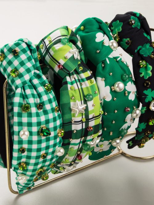 Vintage Green Plaid Flower Fabric Wide-Brimmed Headband Hairband Hair Accessary