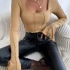 Women Crop Top Bell Sleeve Knitted T Shirt Y2K Style Long Sleeve Square Neck Tops/1-1-1-1